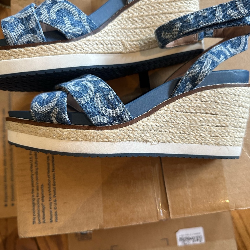 Cole Haan Blue Denim Logo Espadrille Wedge Sandals. NWOB - Picture 7 of 7